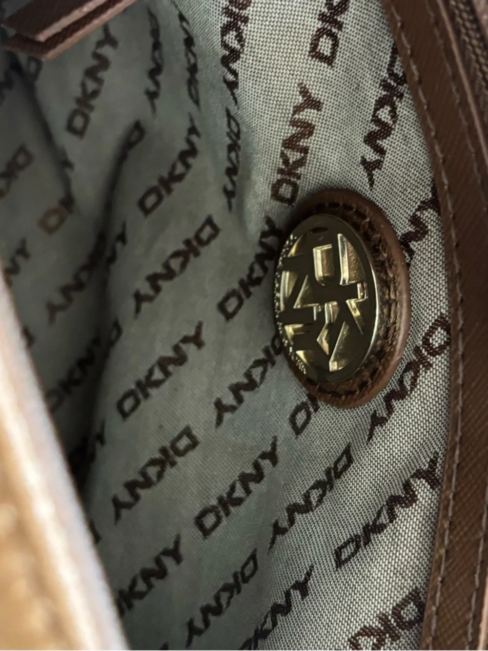 DKNY Tan Pebbled Leather Crossbody with Chain-Detail Strap - Picture 7 of 10